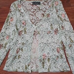 Romantic 90s Sheer Lace Button‎ Cardigan Floral Cottagecore Ethereal Womens M
